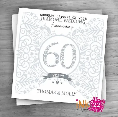 £2.97 • Buy Personalised Unique Handmade Milestone 60th Diamond Wedding Anniversary Card 