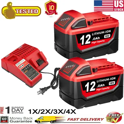 Pack Battery For Milwaukee For M18 18V 12AH Extended Lithium 48-11-1890/Charger • $24.92