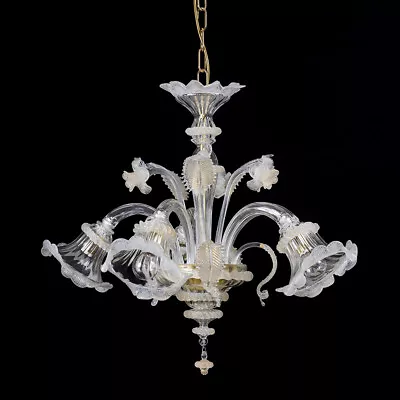 Helen Mignon Murano Chandelier 5 Lights Crystal Gold White • $577