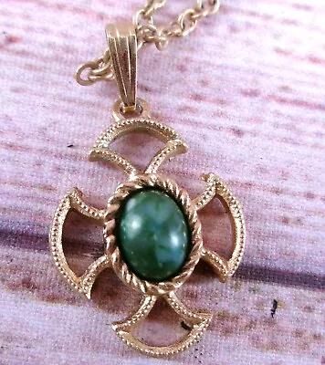 Vintage 1973 Avon Baroness Pendant Necklace Maltese Cross Green Stone W/Box • $10