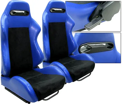 2 Black & Blue Racing Seats RECLINABLE ALL Ford Mustang • $286.43