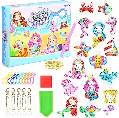 Eocoyar Diamond Art For Kids 15 PCS 5D Gem Diamond Art Keyrings Kits DIY Diamond • £8.20