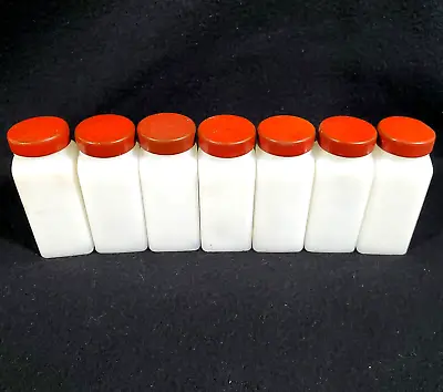 Vintage White Milk Glass Spice Jars Set Of 7 With Red Lids Retro • $39.99