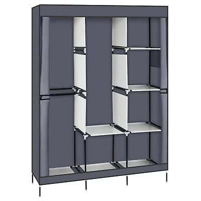 Portable 71  Closet Wardrobe Clothes Rack Storage Organizer With Shelf Gray • £20.99