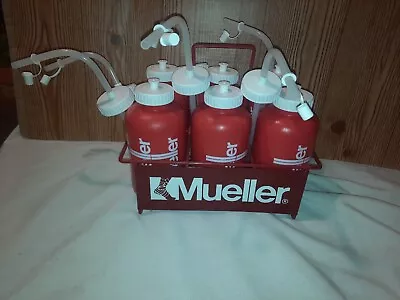 Vintage Mueller Red Water Bottle Caddy Carrier With 6 Bottles & Tops • $53.99