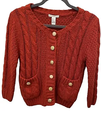 Forever 21 I LOVE H81 Cardigan Womens Small Red Cropped Cable Knit  3/4 Sleeves • $29.99