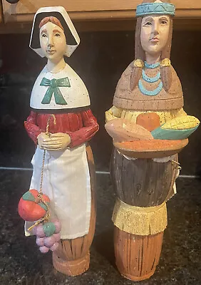 Midwest Of Cannon Falls THANKSGIVING Woman Pilgrim & Indian 18  Wood & Bamboo • $39.99