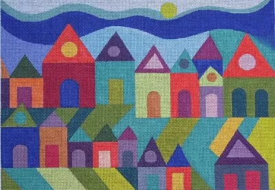 Needlepoint Handpainted Maggie Co Houses 10x14 • $170.99