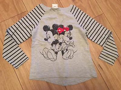 Girls Grey Long Striped Sleeve Minnie Mouse Jumper/Top Age 3-4 Years • £1.49