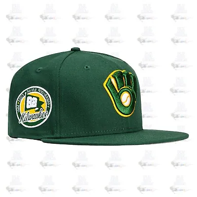New Era Milwaukee Brewers 25th Anni Patch Green Gold 59Fifty 5950 Fitted Cap Hat • $53.99