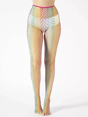 Rainbow Diamond Fish Net Tights Festival Street Party Gay Pride LGBT • £6.50