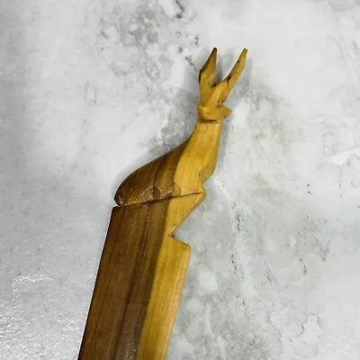 Vintage Hand Carved Wood 11” Gazelle African Deer Antelope Letter Opener • $11.99