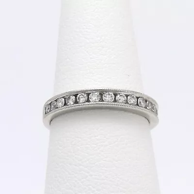 14K White Gold Channel Set Diamond Semi Eternity Wedding Band Ring Milgrain • $379.05