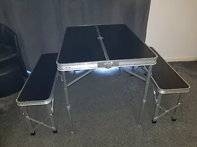Adventureridge Aluminum Folding Camping Picnic Table With 2 Bench Chair Seats Po • £34.99