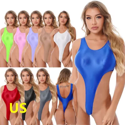 US Women Bathing Suit Holiday Monokini Glossy Shiny Thong Leotard Swimsuit Sexy • $8.27