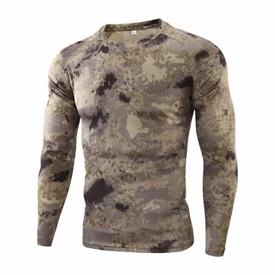 Autumn Men Tactical Camo T-Shirt Long Sleeve Casual Combat Quick Dry Soft • $18.59