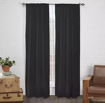 Eclipse 2 Panels Cadenza - Black Rod Pocket Light Filtering Curtains - 40 X84  • $18.88