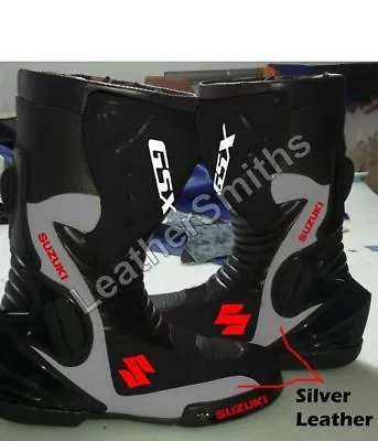 **Suzuki Motorbike Moto GP Motorcycle Boots Racing Suzuki Riding Leather Shoes** • $224.99