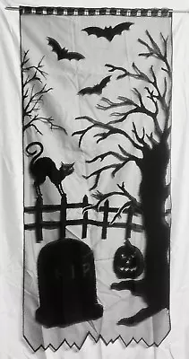 Halloween Black Cat On The Fence Lace Window Panel 40  X 84  Livingroom • $26