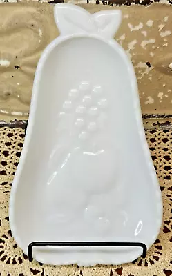 Vintage Pear Shaped White Milk Glass Dish W/ Embossed Fruit & Floral Designs • $19.75