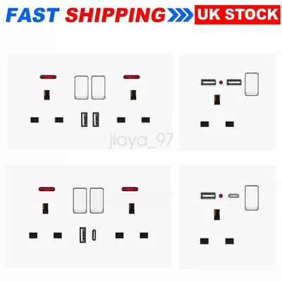 20x Double Wall Plug Socket 2 Gang 13A W/ 2 Charger USB Ports Outlets Flat Plate • £104.99