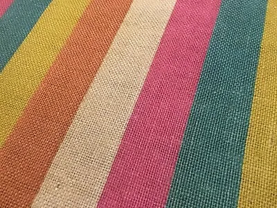 Vtg Fun Colorful STRIPES Burlap Fabric BY THE YARD • $23.99