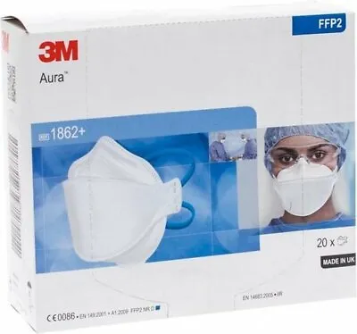 3M Aura 1862+ FFP2 Face Masks (20 Pack) Particulate Healthcare Respirator IIR • £24.99