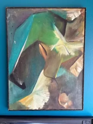 Mid Century Abstract Painting - Framed Unsigned - Blue Green Gold - Early 60s? • $175