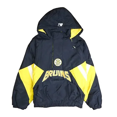 Vintage Boston Bruins Starter Puffer Jacket Size XL Black Insulated 1/2 Zip NHL • $100