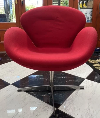 $38 • Buy Swivel Chair Mid Century Design Red Felt