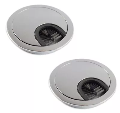 50mm Satin Chrome Metal Desk Cable Tidy Grommet Brush Wire Hole Cover Table • £3.88