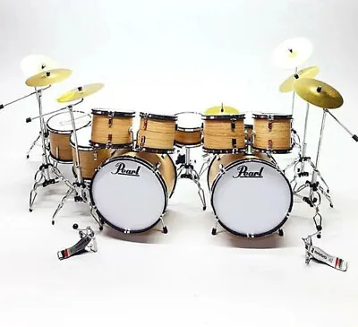 Miniature Drum Set Double Bass Pearl Natural Scale 1/12 Musical Display Gift • $43
