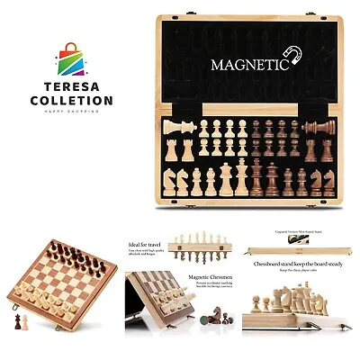 15  Magnetic Wooden Chess Set/Folding Board / 3  King Height German Knight St... • $51.99