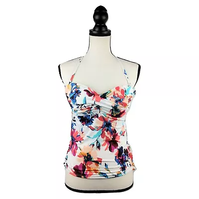 $11.99 • Buy Bar III Tankini Swim Top Women's S Colorful Fantastic Floral Tie Back Bandeau 