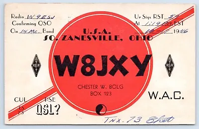 QSL CB Ham Radio W8JXY South Janesville Ohio Vtg Muskingum County OH 1946 Card • $5
