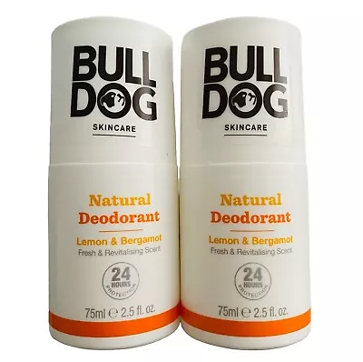 2x Bulldog Skincare Lemon And Bergamot Roll On Natural Deodorant 75 Ml Vegan • £12.34