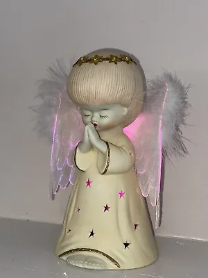 Vintage Fiber Optic Angel Night Light Feathered Wings Flower Halo Color Changing • $13.95