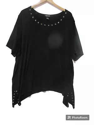 Sz 3X 26/28 Maggie Barnes STRETCH Studded Black Top Blouse Shirt Short Sleeve • $10.87