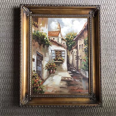 Mediterranean Area Village Oil Painting In A Terrific Frame • $17