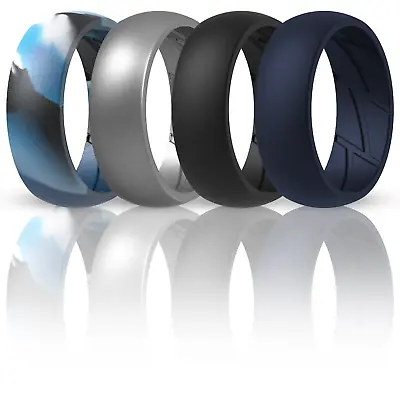 ThunderFit Silicone Wedding Rings For Men Breathable Airflow Inner Grooves (4PK) • $14.99