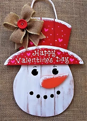 HAPPY VALENTINE'S DAY Snowman SIGN Wood Hanger Plaque Winter Door Wall Primitive • $13