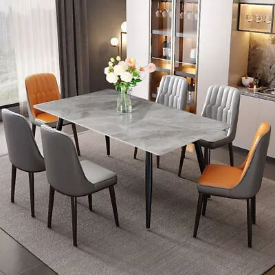 $219.94 • Buy Glossy Gray/ White Real Marble Dining Table With Solid Carbon Steel Base Modern