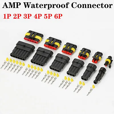 Tyco AMP Electrical Waterproof Connector Kit 1 2 3 4 5 6 Pin Way Super Seal Car • $2.09
