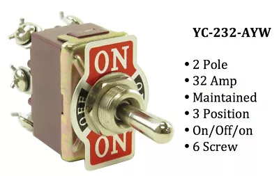 Toggle Switch YC-232-AYW  Screw 2-Pole  Maintained 3 Position (On/Off/On) - 32A • $1.99