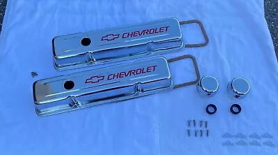 SBC Valve Covers Chevrolet Red Chrome Stock Height 283-400 Hardware Gaskets New • $94.50