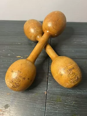 Vintage 1920s Spalding Wood Dumbells Hand Weights 1/2 Lb. Model A.W. GREAT LABEL • $74