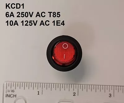 3-Pin KCD1 Round Rocker Switch For Electric Pot Red LED 6A 250V AC 10A 125VAC • $5.95