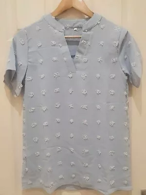 £8.50 • Buy V Neck Short Sleeve T-shirt Polka Dot Blouse, Light Green/ Light Blue❗