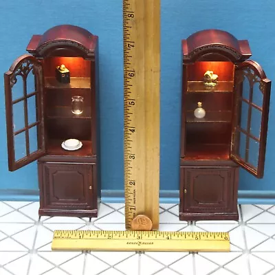 Vintage Pair Of Electrified Wood Bespaq Cabinets W Glass Doors -Dollhouse 1:12 • $235