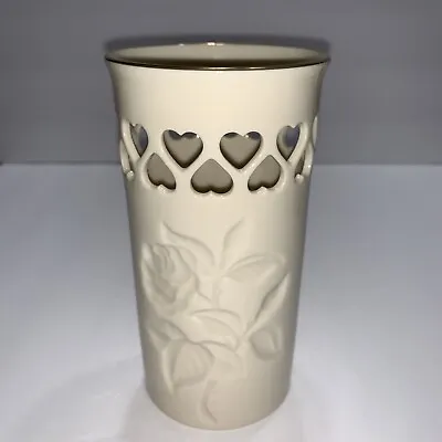 Lenox Bone China Pierced Heart Vase Gold Trim Embossed Rose USA Made • $11.69